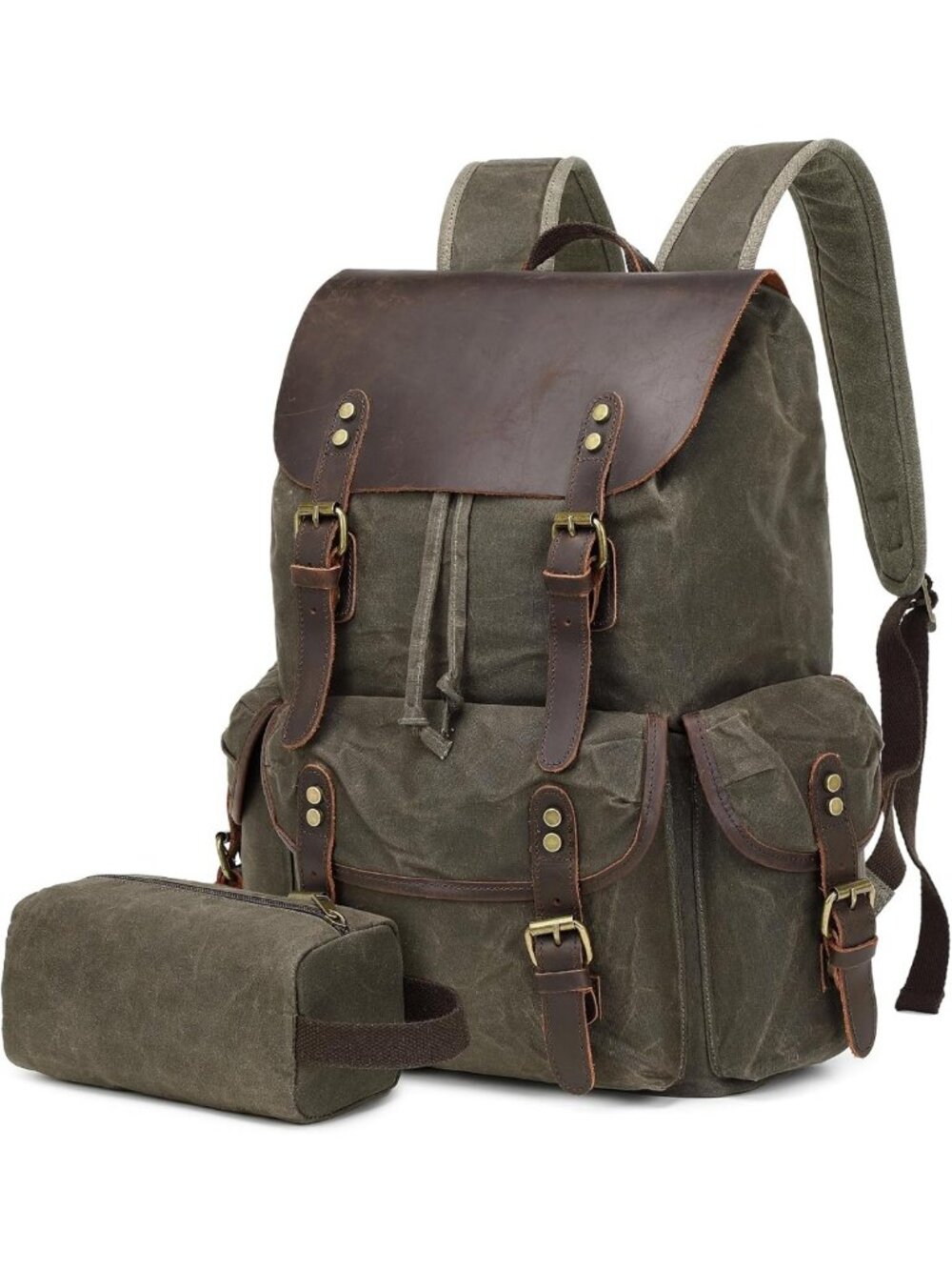 Vintage Leather Canvas Backpack Rucksack for Men - Stylish & Durable Travel Bag